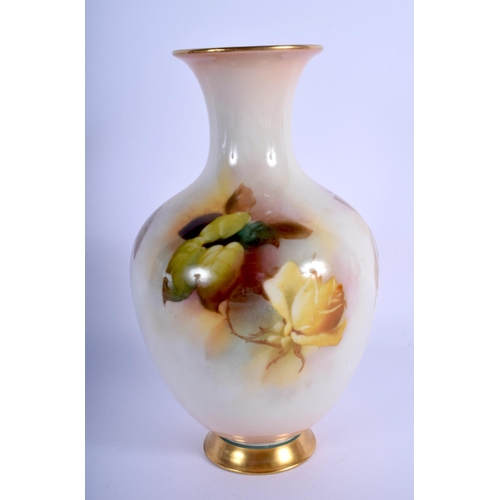 264 - Royal Worcester vase of baluster shape painted with roses by Sibley Lewis, signed, date mark 1910, s... 