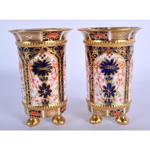 278 - Royal Crown Derby fine pair of four footed spill vase painted with pattern 1128 date code 1918.  11c... 