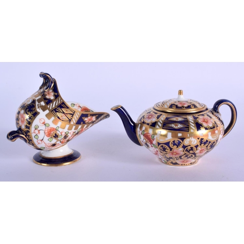 288 - Royal Crown Derby miniature teapot  and spoon stand painted with pattern 6299, date code 1907 & 1913... 