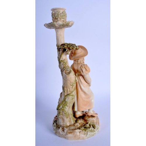 301 - Late 19th c. Royal Worcester Hadley style blush ivory candlestick figure of a girl, impressed mark. ... 