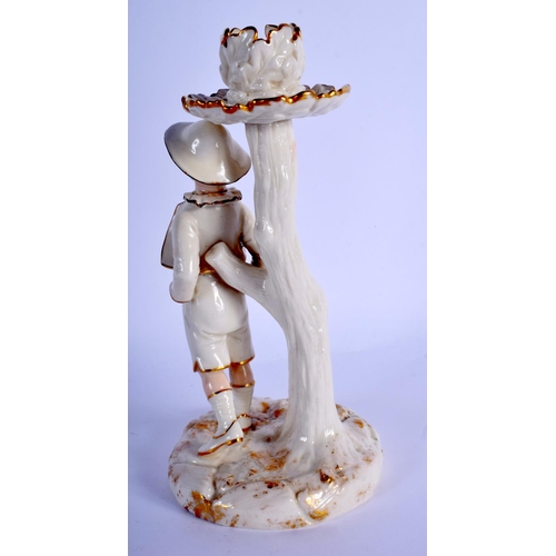 302 - Royal Worcester Hadley style white glaze and gilt candlestick figure of a boy, date mark 1888.  19.5... 