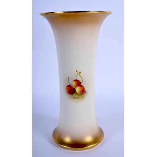 304 - Royal Worcester trumpet shaped vase painted with fruit by Wm. Ricketts, signed, date mark 1928, shap... 