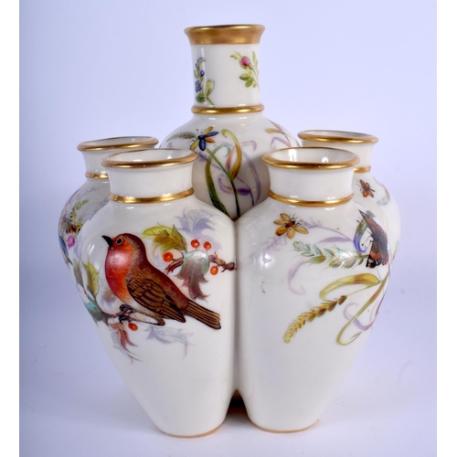 312 - Royal Worcester very rare vase consisting of six vases interconnected painted with birds, butterflie... 