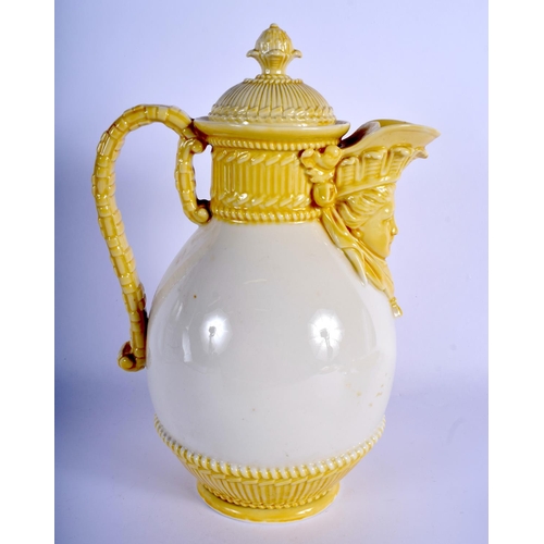 313 - Royal Worcester face mask jug and cover decorated in antique yellow c.1880s.  25.5cm high