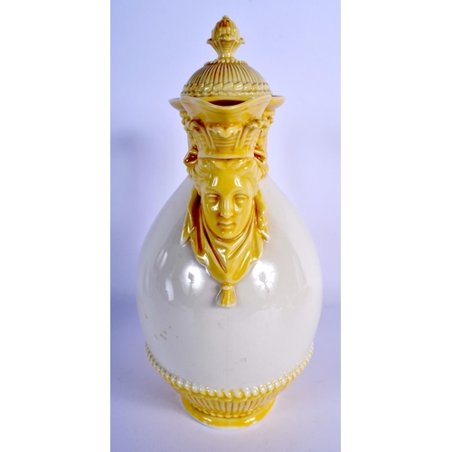 313 - Royal Worcester face mask jug and cover decorated in antique yellow c.1880s.  25.5cm high