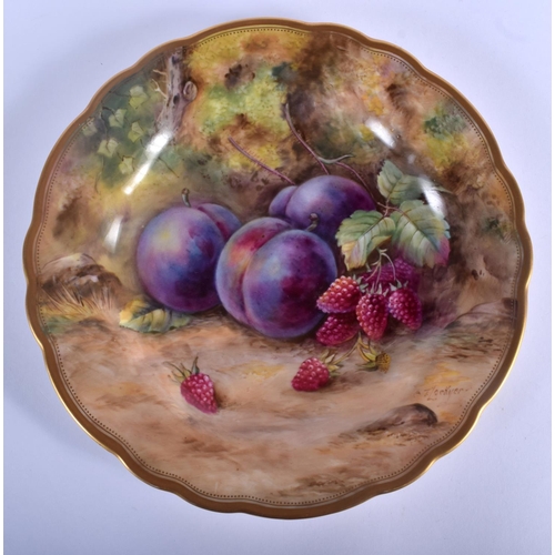 315 - Royal Worcester plate painted with plums and raspberries by T. Lockyer, signed, date mark 1922.  23c... 