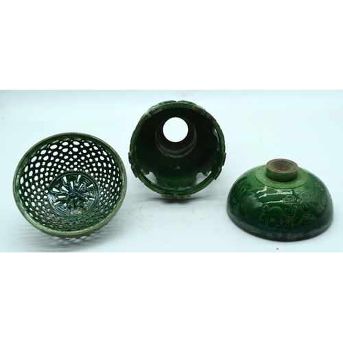 3165 - A Chinese porcelain incense burner 30 x 14cm (3)