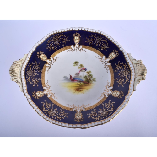 320 - Late 19th / Early 20th c. Coalport comport painted with a bird under a blue and gilt border and five... 