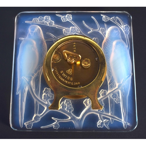 34 - AN ART DECO FRENCH RENE LALIQUE GLASS CLOCK Designed 1926, Inseparables, moulded with birds. 11.5 cm... 