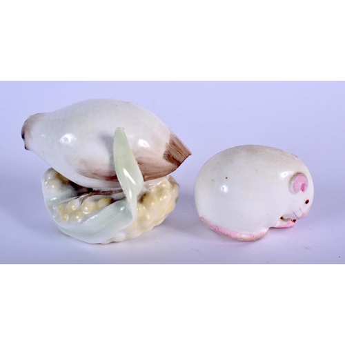 341 - Royal Worcester netsuke series: Quail date 1916 and a Mouse date 1916.  5cm long (2)