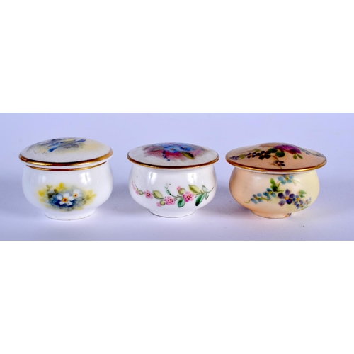 342 - Royal Worcester thee patch boxes: blush ivory with flowers date mark 1901, another with a bird signe... 