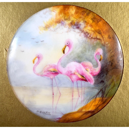 345 - Royal Worcester circular plaque painted with flamingos by R. Austin date mark 1928.  23cm diameter