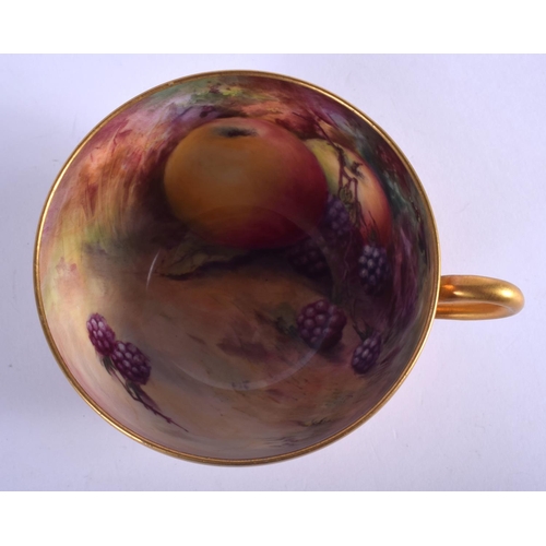 346 - Royal Worcester cup and saucer painted on the inside with fruit by H. Price, signed, date mark 1921.... 