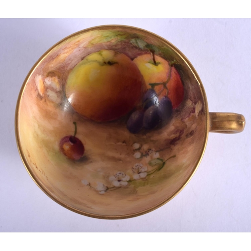 348 - Royal Worcester demi-tasse cup and saucer painted fruit by W. Ricketts, signed, date mark 1917-18.  ... 