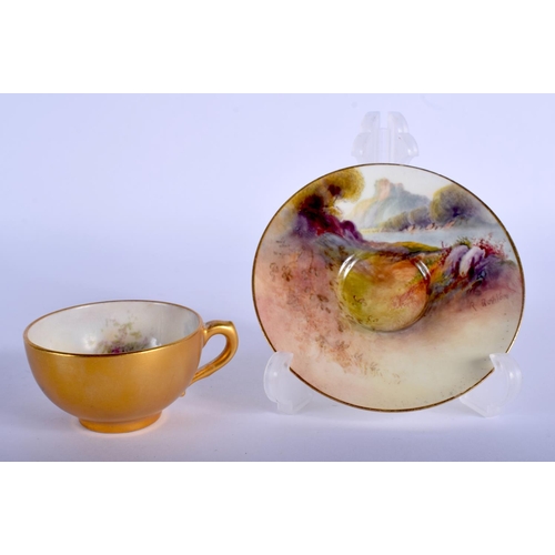 356 - Royal Worcester demi-tasse cup and saucer painted with sheep in landscape, the saucer by R. Rushton,... 