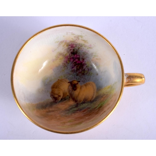 356 - Royal Worcester demi-tasse cup and saucer painted with sheep in landscape, the saucer by R. Rushton,... 