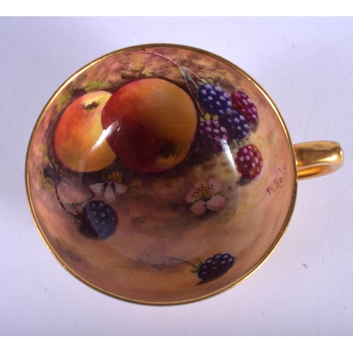 361 - Royal Worcester demi-tasse cup and saucer painted with fruit by W. Hale, signed, date mark 1924.  Cu... 