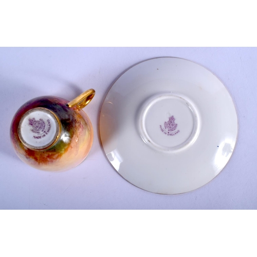 362 - Royal Worcester coffee cup and saucer painted with golden pheasants by Sedgley, signed, date mark 19... 