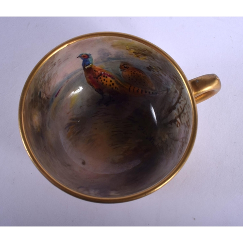 373 - Royal Worcester demi-tasse cup and saucer painted with pheasants by Jas. Stinton, signed, date mark ... 