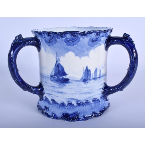 386 - Royal Crown Derby three handled mug painted with sailing ships by W. E. J. Dean date mark for 1897. ... 