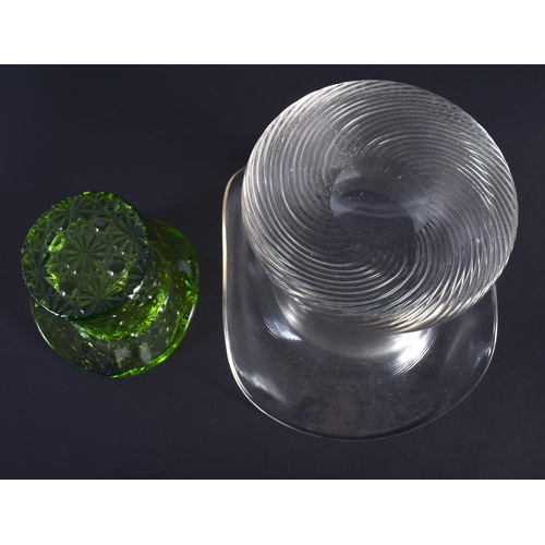 39 - TWO ANTIQUE GLASS UPTURNED TOP HATS. 12 cm x 12 cm.