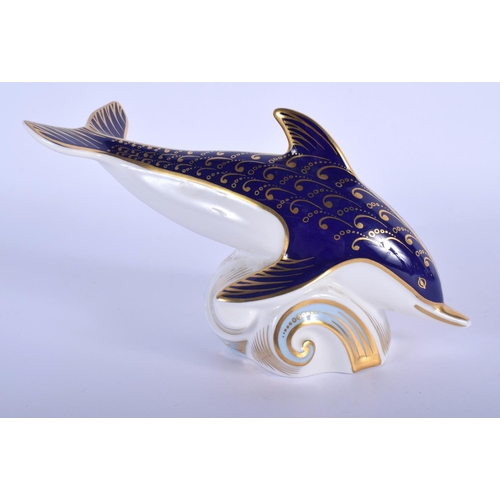 390 - Royal Crown Derby paperweight of a dolphin.  17.5cm long