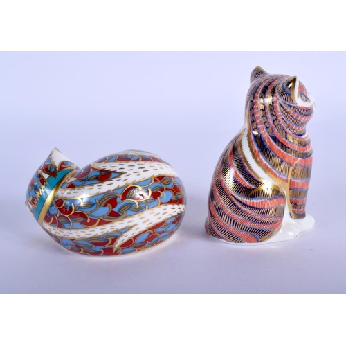 396 - Royal Crown Derby paperweight of a  seated kitten and a sleeping kitten.  8.5cm high  (2)