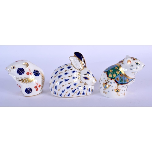 410 - Royal Crown Derby paperweight of a rabbit, hamster and mouse.  6.5cm high (3)