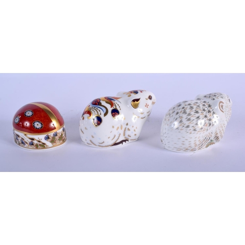 413 - Royal Crown Derby paperweight of a river bank vole, a bank vole and a rare ladybird.  8cm long (3)