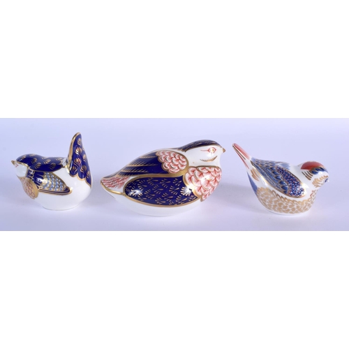 414 - Royal Crown Derby paperweight of a Quail, a Wren and another. 11.5cm long  (3)