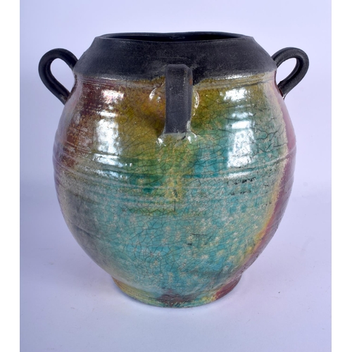 428 - A STUDIO POTTERY METALLIC GLAZED FLAMBE TYPE VASE. 24 cm x 12 cm.