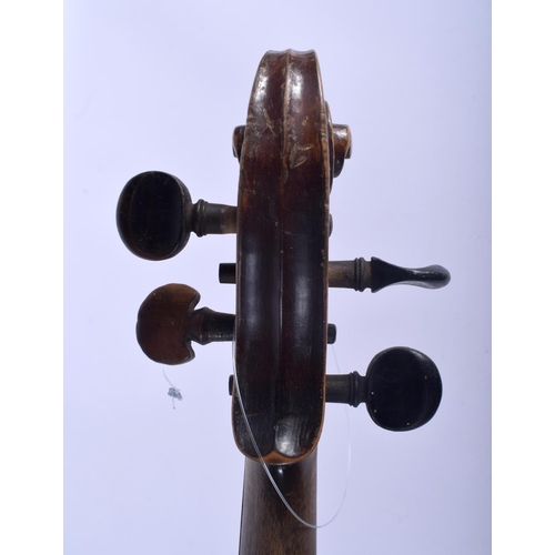 491 - A TWO PIECE BACK VIOLIN. 58 cm long.