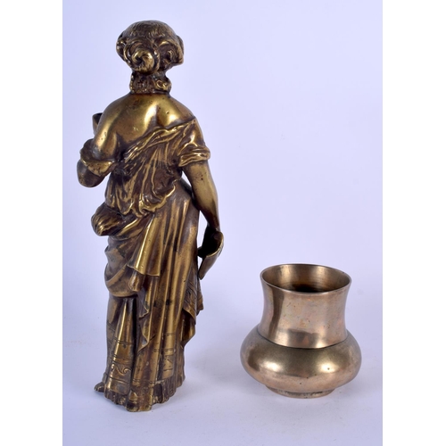 511 - A 19TH CENTURY EUROPEAN BRONZE FIGURE OF A STANDING FEMALE together with a bronze censer. Largest 24... 