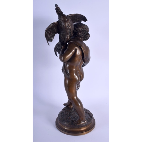 531 - French School (19th Century) Bronze, Study of a boy holding a rearing fowl. 49 cm x 14 cm.