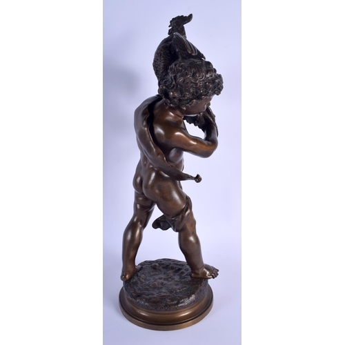 531 - French School (19th Century) Bronze, Study of a boy holding a rearing fowl. 49 cm x 14 cm.