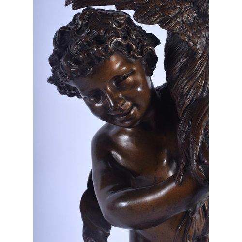 531 - French School (19th Century) Bronze, Study of a boy holding a rearing fowl. 49 cm x 14 cm.