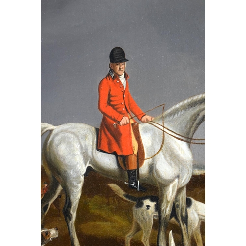 543 - Manner of Edwin M Fox (Active 1830-1870) Oil on canvas, Foxhunting male upon a horse with hounds. Im... 