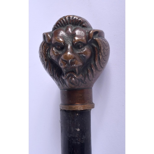 553 - A CONTEMPORARY BRONZE HEADED DOUBLE LION HEAD WALKING CANE. 90 cm long.