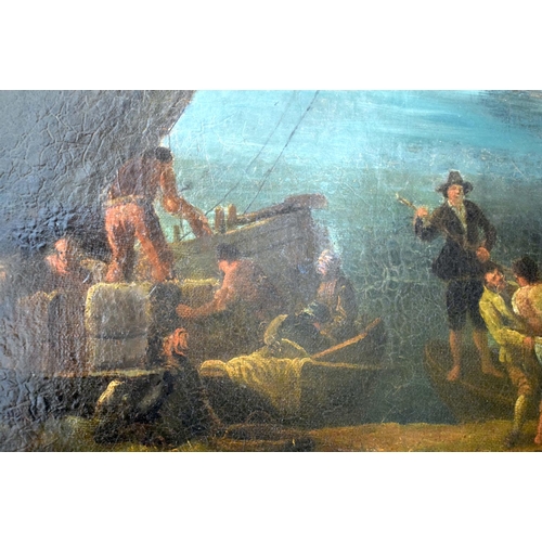 556 - Continental School (18th/19th Century) Oil on canvas, Ottoman Coastal battle scene, Ships bearing th... 