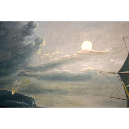 559 - English School (19th Century) Oil on canvas, Ships in the night. 88 cm x 70 cm.