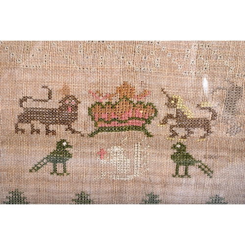 583 - A LATE 18TH CENTURY FRAMED ENGLISH SAMPLER by Mary Davis 1796. Image 40 cm x 17 cm.