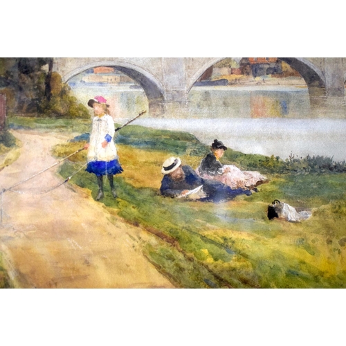 616 - James Aumonier (1832-1911) Watercolour, Richmond Bridge. Image 97 cm x 59 cm.