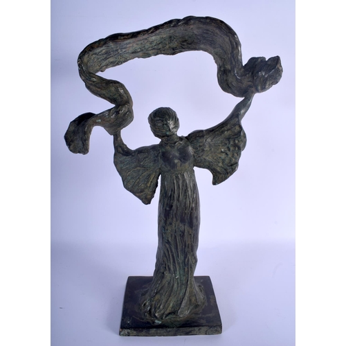 617 - British School (20th Century) Bronze, Female holding aloft scarf. 45 cm x 25 cm.