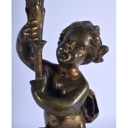 625 - A LARGE 19TH CENTURY FRENCH BRONZE FIGURE OF A CHERUB modelled holding aloft a sconce. 48 cm high ov... 