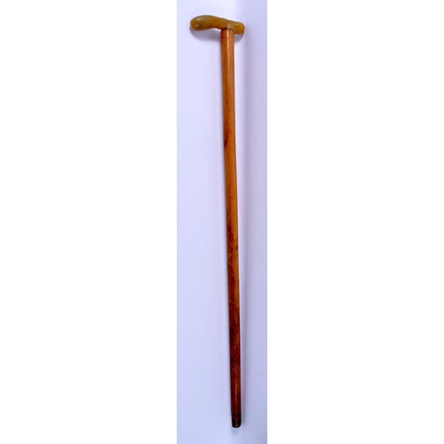 642 - A 19TH CENTURY CONTINENTAL CARVED RHINOCEROS HORN HANDLED WALKING CANE. 88 cm long.