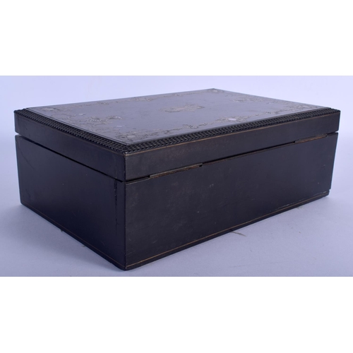 651 - A VICTORIAN MOTHER OF PEARL AND BRASS INLAID SEWING BOX with fully fitted interior. 26 cm x 17 cm.