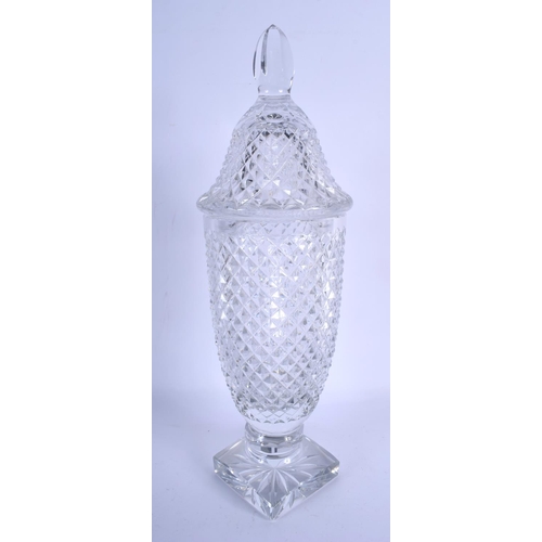 662 - A LARGE FRENCH BACCARAT CUT CRYSTAL GLASS VASE AND COVER of tapering pineapple type form. 41 cm high... 