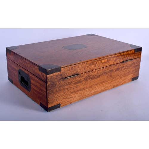 677 - A VICTORIAN SATINWOOD RECTANGULAR WRITING BOX with fitted interior. 45 cm x 30 cm.