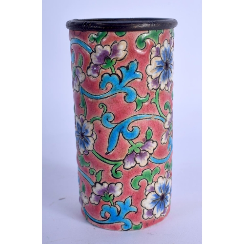 682 - AN ANTIQUE FRENCH LONGWY ENAMELLED VASE. 8.25 cm high.