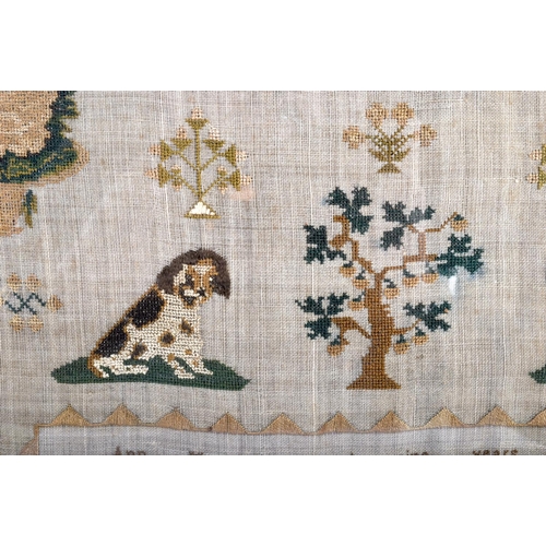 696 - AN EARLY 19TH CENTURY ENGLISH FRAMED EMBROIDERED SAMPLER by Ann Mountain, aged nine years, C1839. Sa... 